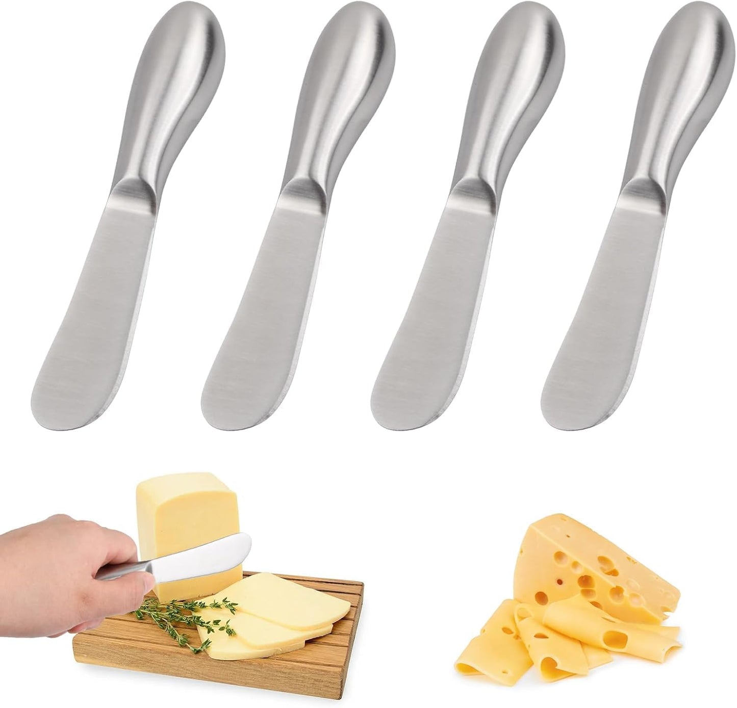 Linwnil Spreader Knife Set,4-Piece Cheese and Butter Spreader Knives,Mini Serving Tongs,Stainless Steel Multipurpose Butter Knives