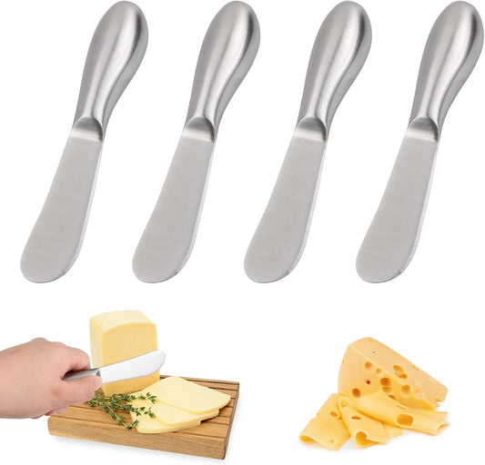Linwnil Spreader Knife Set,4-Piece Cheese and Butter Spreader Knives,Mini Serving Tongs,Stainless Steel Multipurpose Butter Knives