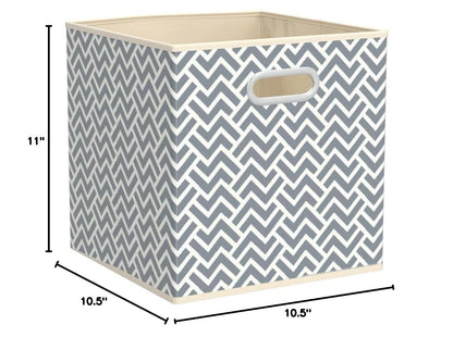 Amazon Basics Collapsible Cube Storage Organizer Bins, 6-Pack, 10.5 x 10.5 x 11 inches, Chevron Grey