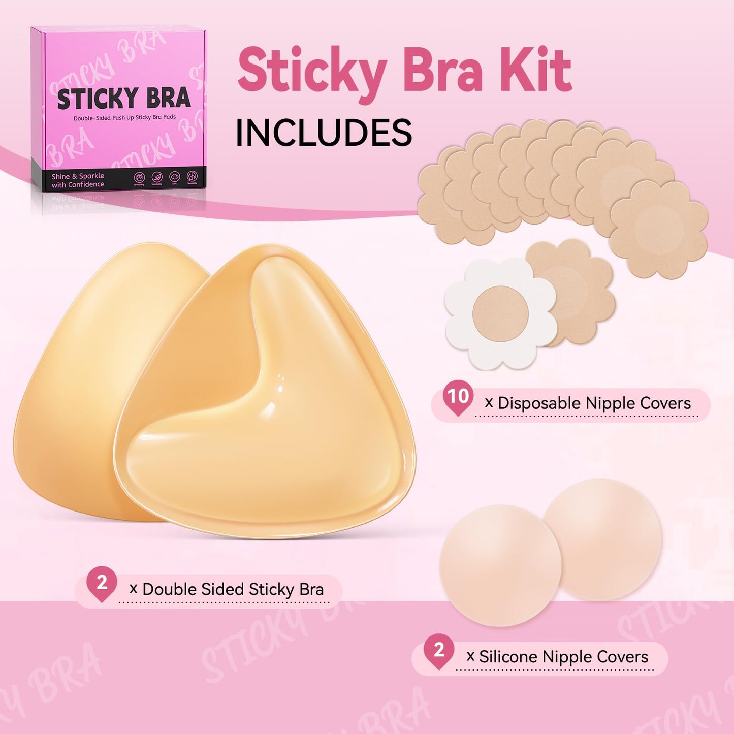 Mearter Ultra Push up Sticky Bra Pads | Double Sided Adhesive Inserts | Stick on for Sports Bra Swimsuit (Medium, Beige)