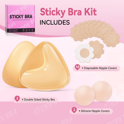 Mearter Ultra Push up Sticky Bra Pads | Double Sided Adhesive Inserts | Stick on for Sports Bra Swimsuit (Medium, Beige)