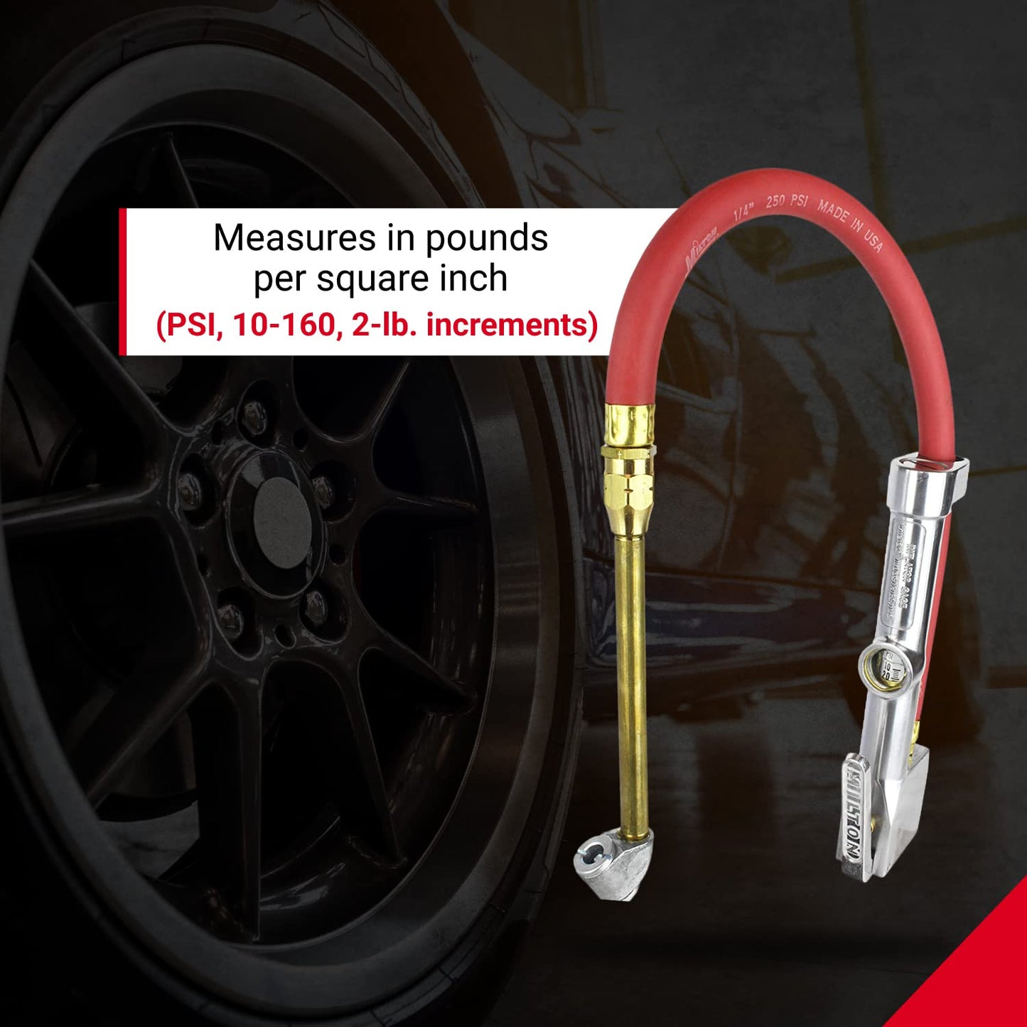 New & Improved - Tire Inflator Gauge with Dual Head Air Chuck 15” Air Hose 10-160 PSI (Box of 5)