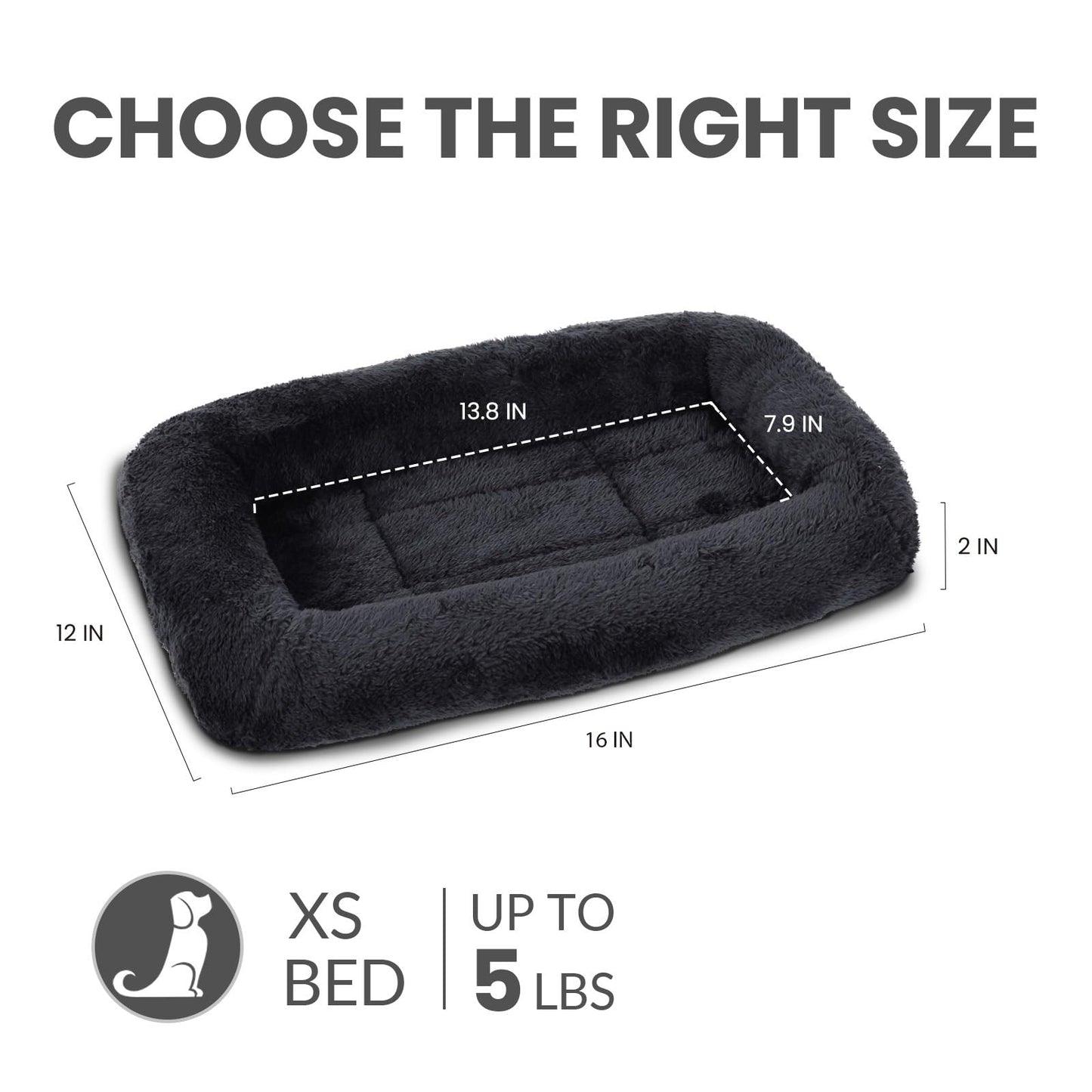 Patas Lague Bolster Dog Bed for Extra Small Dogs 16''x12'', Soft Warm Foam Pet Sofa Bed, Machine Washable Pet Cat Crate Mat for Toy Breeds, Black