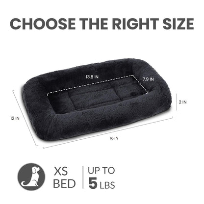 Patas Lague Bolster Dog Bed for Extra Small Dogs 16''x12'', Soft Warm Foam Pet Sofa Bed, Machine Washable Pet Cat Crate Mat for Toy Breeds, Black