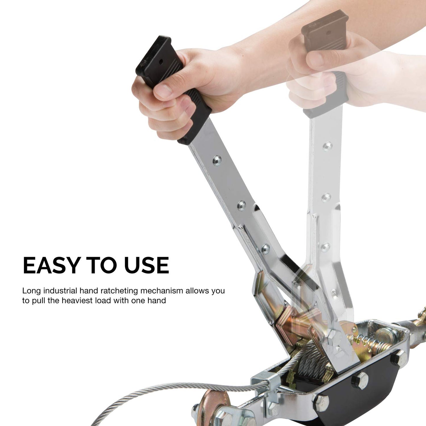 NEIKO 02256A Come Along Winch, 5-Ton (10,000 Lbs) Pulling Capacity, 10Ft, 3 Hook, Heavy Duty Power Cable Come Along Tool with Dual Gears, Hand Winch Cable, Automotive Hoist Winch Puller, Recovery Gear