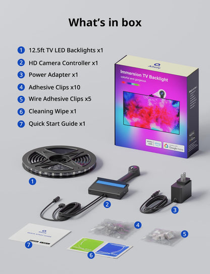 Ailofy Smart TV LED Backlight with Camera for 55-65 inch Screens, 12.5ft LED Strip Lights Sync to Screen& Music, Color Changing Lights for TV Work with Alexa & Google Assistant, App Control