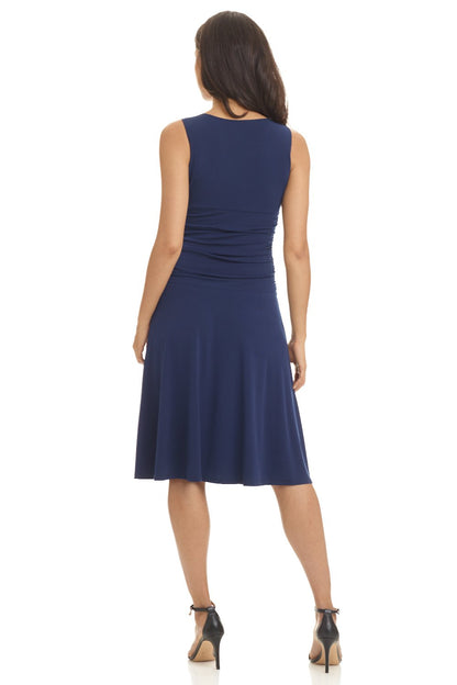 Rekucci Women's Slimming Sleeveless Fit-and-Flare Tummy Control Dress (6 Short, Navy Blue 6402)