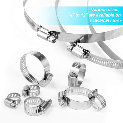 LOKMAN Stainless Steel Hose Clamp Assortment Kit- 60 Pieces, Adjustable 1/4''- 1-1/2'' (6-38mm) Worm Gear Metal Fuel Line Clamp for Plumbing, Automotive And Mechanical Applications
