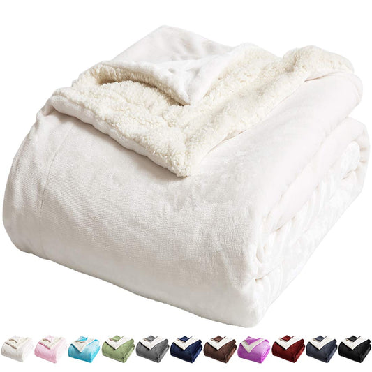 LBRO2M Sherpa Fleece Bed Blanket King Size Super Soft Plush Warm Cozy Fluffy Microfiber Couch Throw Velvet Double Reversible Blankets,Ivory