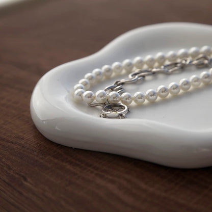 MDFAYE Jewelry Dish Trinket Tray for Women, Ring Dish Holder, Unique Cloud Shape Ceramic Plate Cute Things Vanity Aesthetic Room Decor Mother's Day Birthday (White)