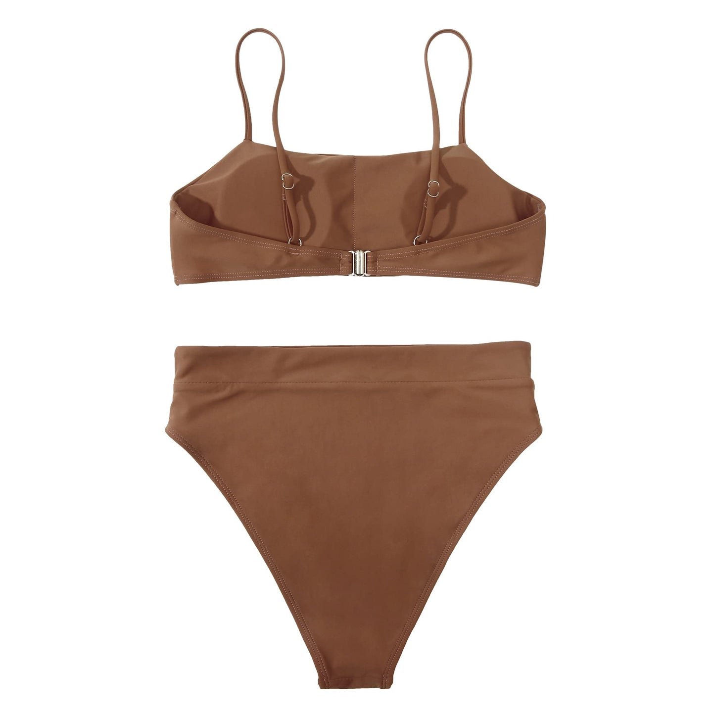 MOSHENGQI Women High Waisted High Cut Bikini Push Up Bandeau Swimsuits (M, Brown)