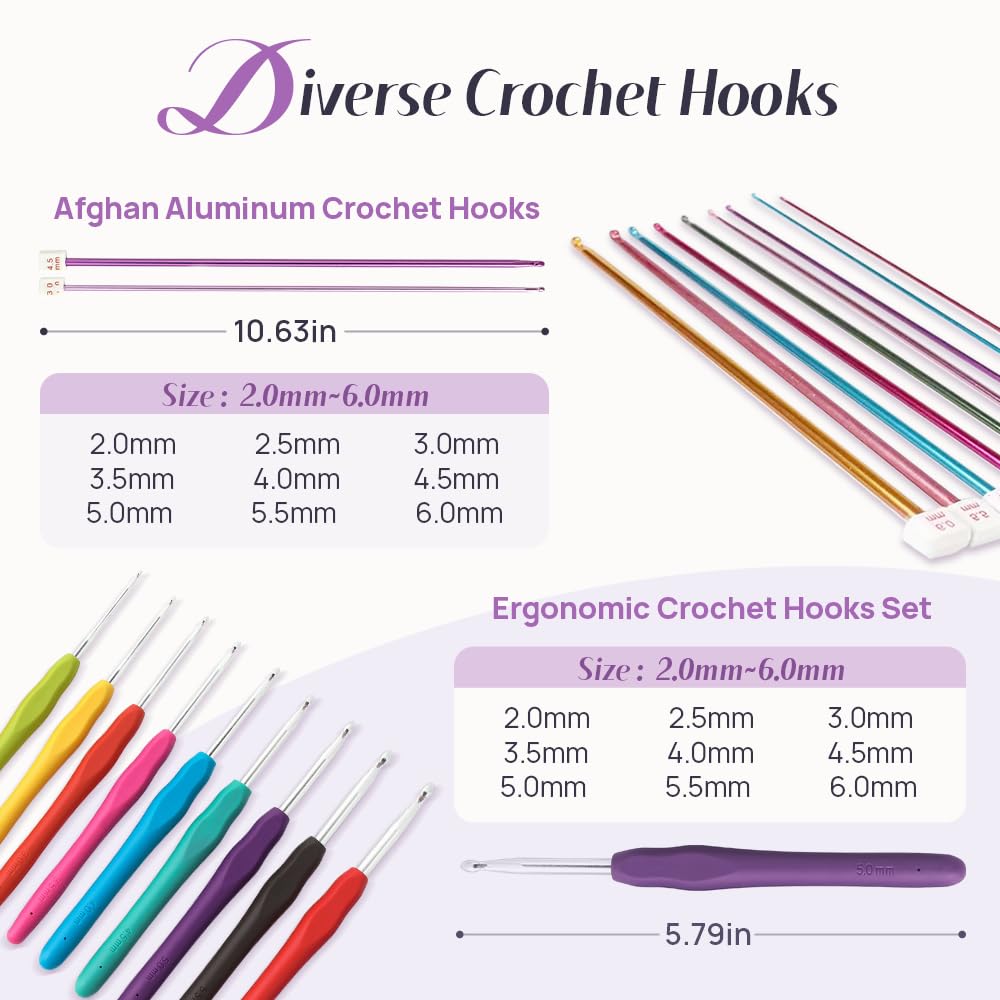 Lewhoo Crochet Kits for Beginner Adults, All Inclusive Crochet Set with 9 Size Crochet Hooks, Afghan Crochet Needles 2.0-6.0mm, 1136 Yards Yarn Skeins Balls,Knitting Kits Storage Organizer