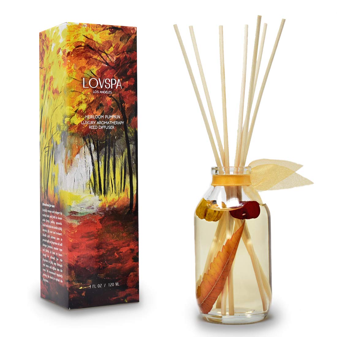 LOVSPA Reed Diffuser Set, Heirloom Pumpkim Scented Oil Diffuser with Sticks, Home Fragrance Accessories for Bathroom Shelf Decor, Aroma Diffusers for Home or Office Fall Decor, USA Made