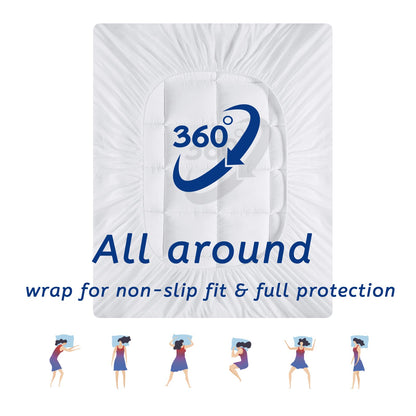 King Size Mattress Topper for Back Pain, Cooling Extra Thick Mattress Pad Cover with 8-21 inch Deep Pocket, Plush Pillow Top Mattress Topper Overfilled with Down Alternative, King Size, White