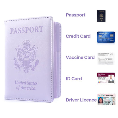 Passport Holder for Travel, Leather Passport Holder RFID Blocking Passport Cover Wallet Passport Case with Pen Holder Passport Holders for Travel Women Men Family Travels Must Haves Essentials,Purple
