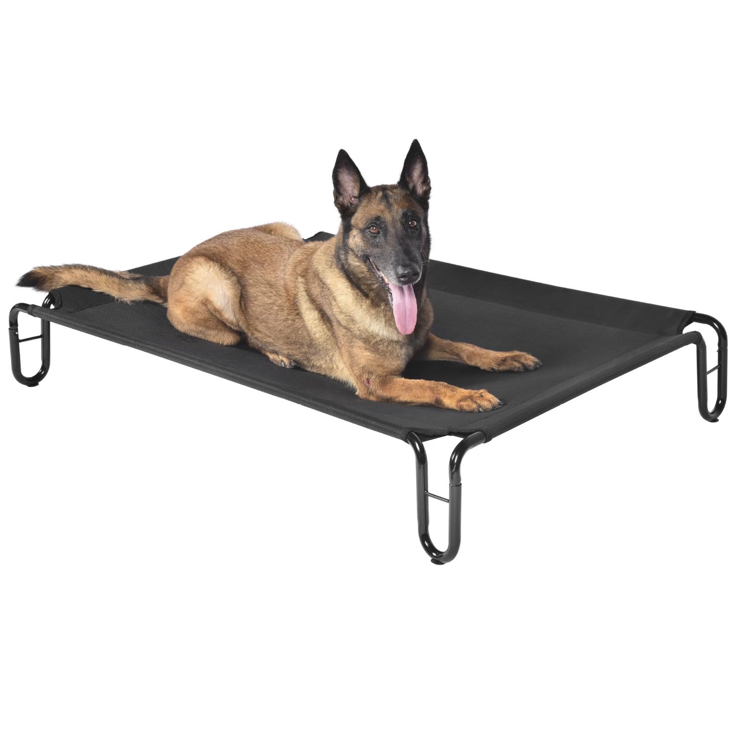 pettycare Elevated Outdoor Dog Bed - Raised Bed for Large Dogs, Waterproof Cot Easy to Assemble, Cooling Elevated Cot with Breathable Teslin Mesh, Durable, Non Slip, Up to 65 lbs,Black