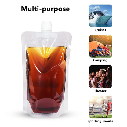 Keon Plastic Pouches - Leak-Proof, Reusable, Flexible Juice Bags, BPA-Free for Travel, Outdoor Sports, Concerts, Events (8OZ - 10PCS + 2 Funnels)
