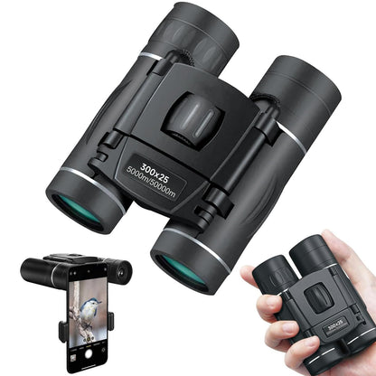 300x25 Binoculars for Adults and Kids, High Powered Mini Pocket Binoculars with Phone Adapter, Waterproof Compact Telescope for Bird Watching, Hunting, Concert, Theater, Opera, Traveling, Sightseeing
