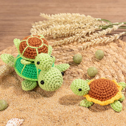 Mewaii Beginner Crochet Kit with 40% Extra Yarn, Pre-Started Yarn & Video Tutorials - 3 Sea Turtles Craft Set for Adults & Kids