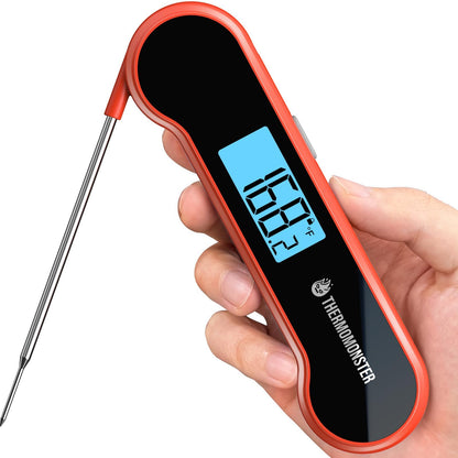 0.5 Sec Instant Read Meat Thermometer Digital with ±0.5℉ Precision, 100% Waterproof Auto Flip Bright LCD Screen, Motion Sensing Food Thermometer for Cooking Kitchen Oven Grill Candy BBQ, Red