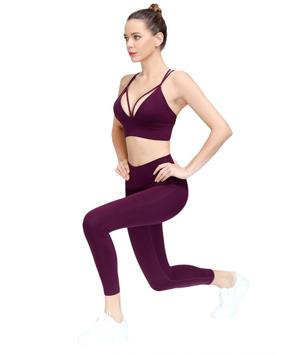 MotoRun Womens Push-Up Padded Strappy Sports Bra Cross Back Wirefree Fitness Yoga Top Maroon&Black 2 Packs, Medium