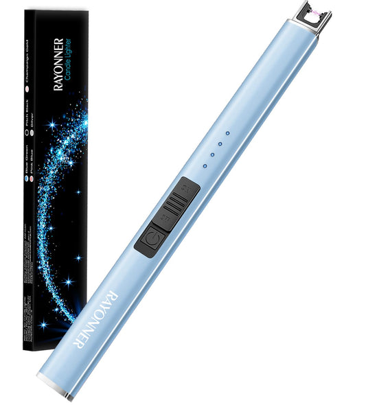 RAYONNER Electric Candle Lighter Rechargeable Lighters Plasma Arc Windproof & Flameless USB Rechargeable with Safety Switch (1Pack, Sierra Blue)
