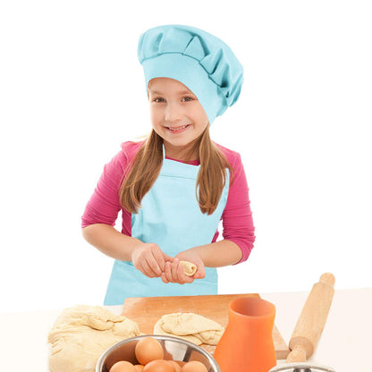 Kids Apron and Chef Hat Set-Adjustable Child Apron for Boys and Girls for Cooking Baking Light Blue