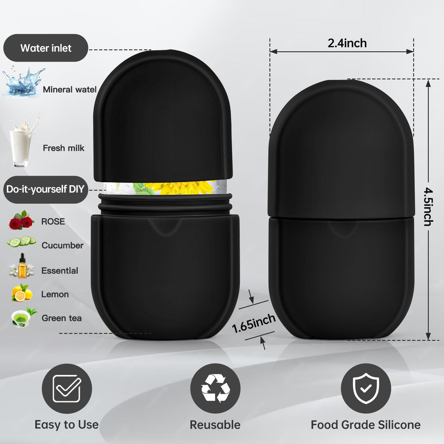 Ice Roller for Face and Eye, Ice Face Roller, Ice Roller Skin Care Tools Gifts for Women , Silicone Ice Mold for Beauty(Black)