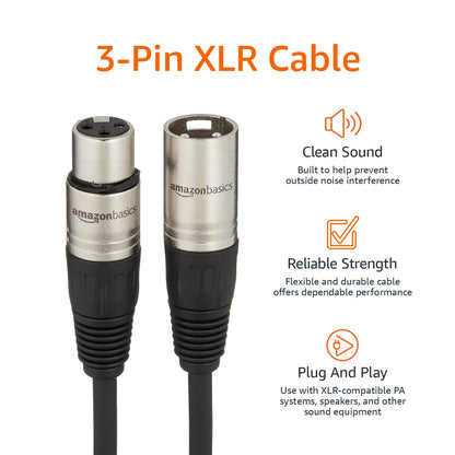 Amazon Basics XLR Male to Female Microphone Cable for Speaker or PA System, All Copper Conductors, 6MM PVC Jacket, 6 Foot, Black
