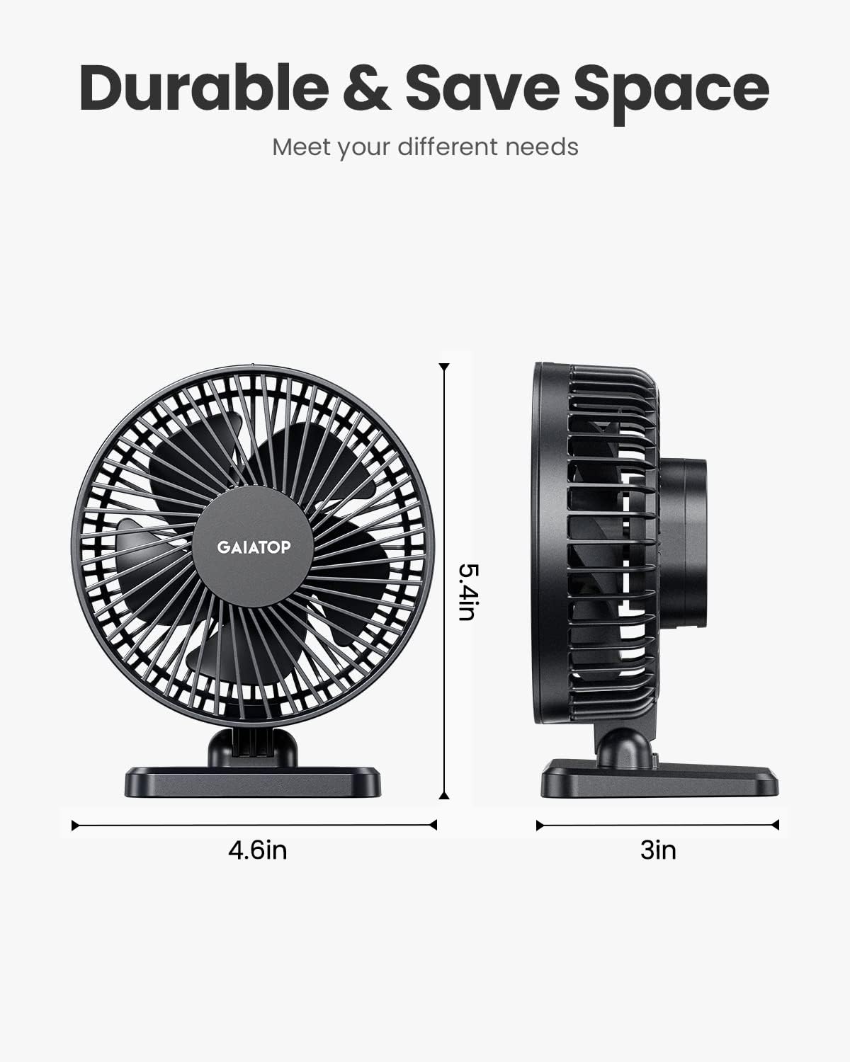 Gaiatop USB Desk Fan, Small But Powerful, Personal Portable Quiet 3 Speeds, Adjustable Mini Table Desktop fan for Cooling Home Office Car Summer Travel Gifts Black