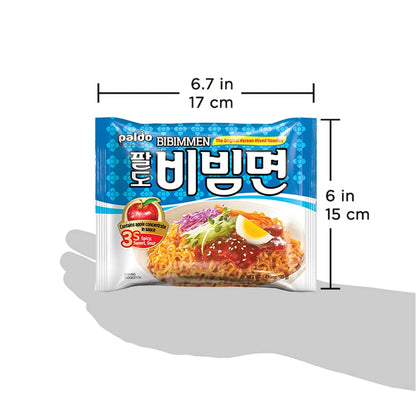 Paldo Fun & Yum Bibim Men Instant Cold Noodles, Pack of 5, Brothless Cold Ramen with Sweet & Spicy Seasoning Sauce, Oriental Style Korean Ramyun, Soupless K-Food, 130g x 5