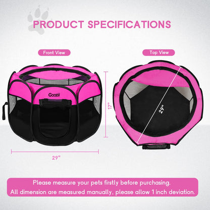 GOOZII Pet Cat Playpen for Indoor Cats Enclosed, Portable Foldable Dog Playpen Outdoor Tent Crate Cage with Zipper Top Cover Door for Kitten Puppy Outside Rv Car Camper (Small Size, Pink)