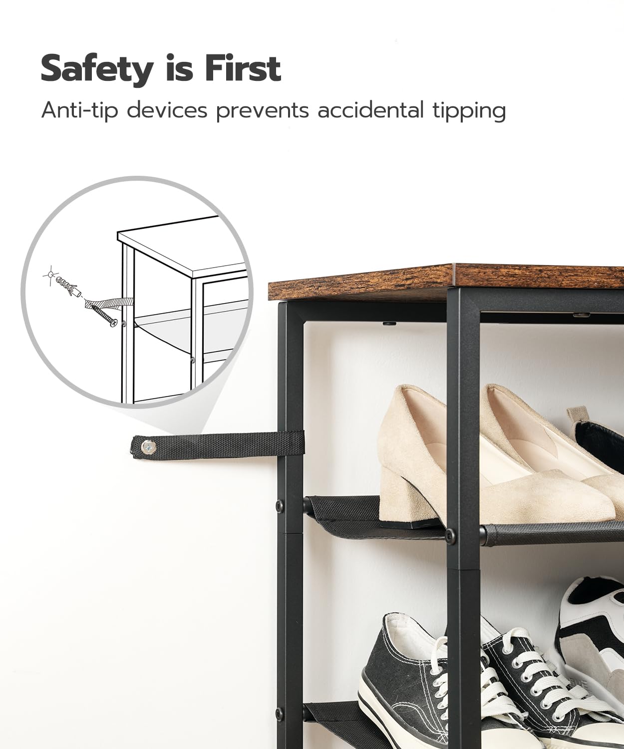 HOOBRO Shoe Rack, 4 Tier Shoe Storage Organizer with 3 Oxford Fabric Shelves and Top Panel, Holds 12-16 Pairs of Shoes for Entryway and Closet, Industrial, Rustic Brown BF47XJ01G1