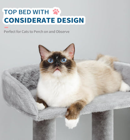 Made4Pets Cat Tree, Carpet Cat Tower Grey for Indoors Cats, Cute Wood Kitty Condo with Scratching Post and Pad, 29" Multi-Level Modern Activity Climbing Furniture for Small and Medium Cats