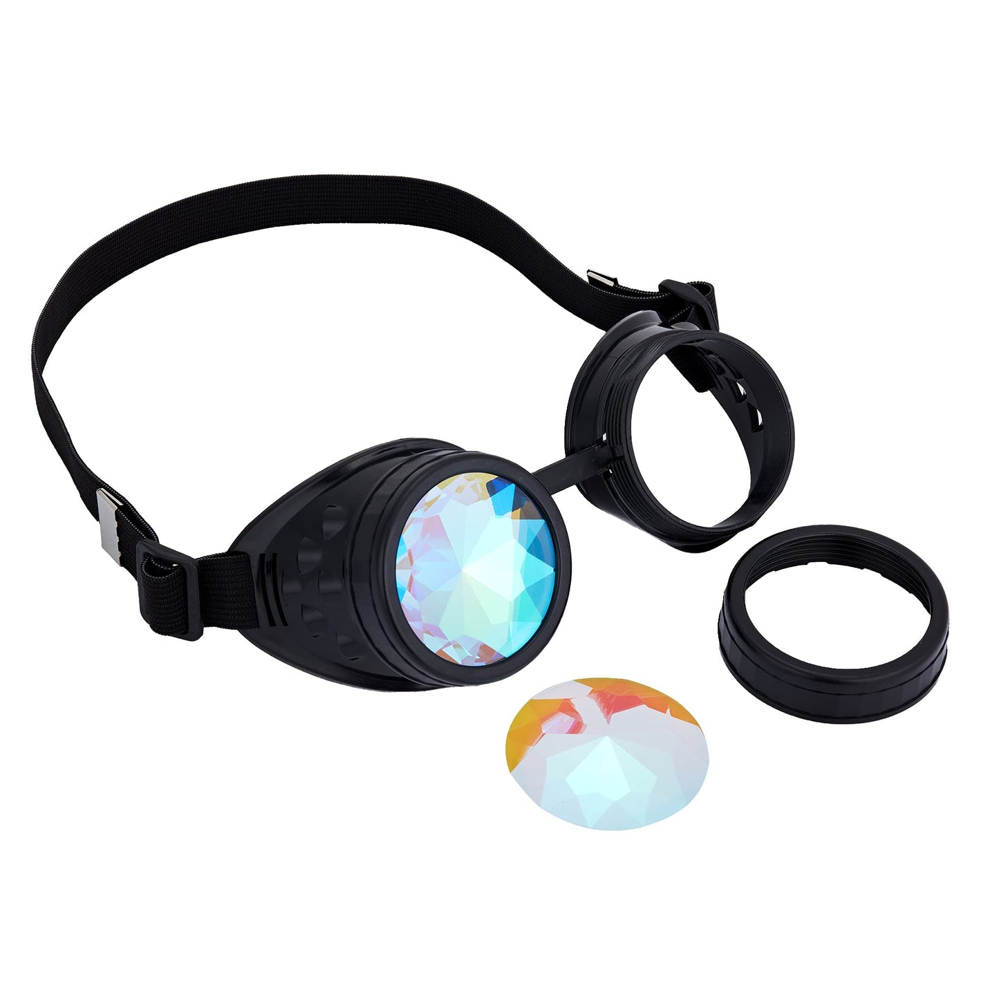 OMGREAT Raves Goggles with Rainbow Crystal Glass Lens Kaleidoscope Glasses Funky Prism Steampunk Glasses for Cosplay Party