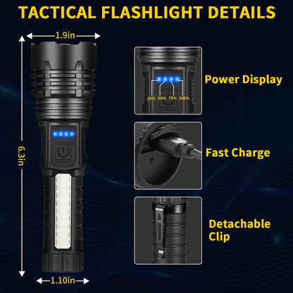 Rechargeable Flashlights High Lumens, 7Mode Flashlights Rechargeable, Super Bright Flashlight, Adjustable Tactical Flash Light, High Powered Flash Light, LED Flashlight for Emergency Home 2Pack