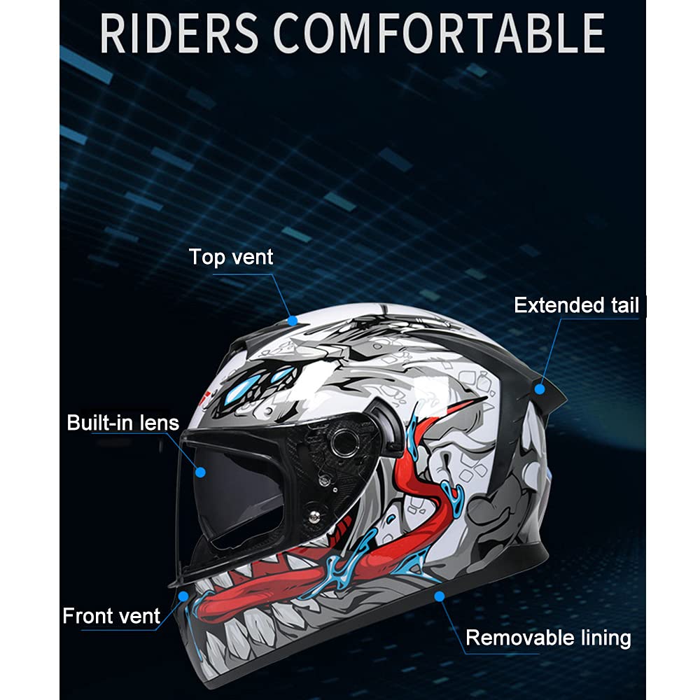 MotuoMr Unisex-Adult Full Face Motorcycle Helmet DOT Approved Motorbike Moped Street Bike Racing Crash Helmet with Graphic (Black Mirror, Large)