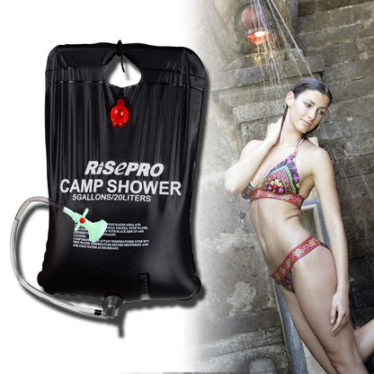 RISEPRO Solar Shower Bag, 5 gallons/20L Solar Heating Camping Shower Bag Temperature Indicator Hot Water 45°C Hiking Climbing C1004