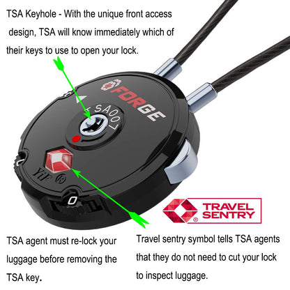 Forge Quality TSA Approved Luggage Locks for Travel Accessories, Suitcase, Pelican case, Ammo Boxes, Set Your own Combination, Zinc Alloy Body-Cable Black 4 Locks