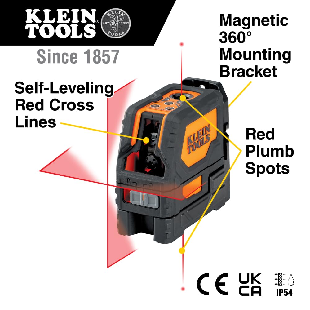 Klein Tools 93LCLS Self-Leveling Laser Level with Bright Red Cross Lines and Plumb Spot, Magnetic and Ceiling Clamp Mounting