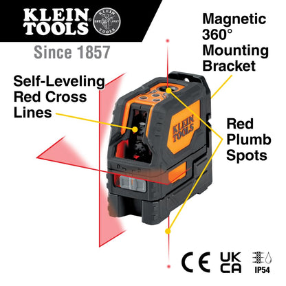 Klein Tools 93LCLS Self-Leveling Laser Level with Bright Red Cross Lines and Plumb Spot, Magnetic and Ceiling Clamp Mounting