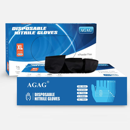 AGAG Black Nitrile Disposable Gloves 100 PCs 5mil Latex Free Ultra Strong Nitrile Gloves, Industrial, Food Safe (X-Large)