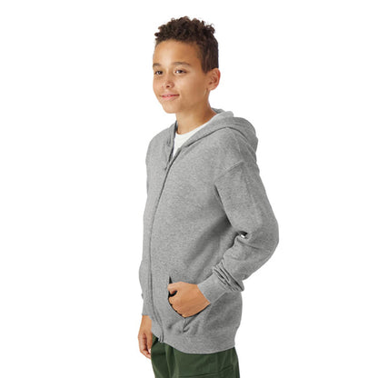 Gildan Youth Full Zip Hoodie Sweatshirt, Style G18600B, Sport Grey, Small