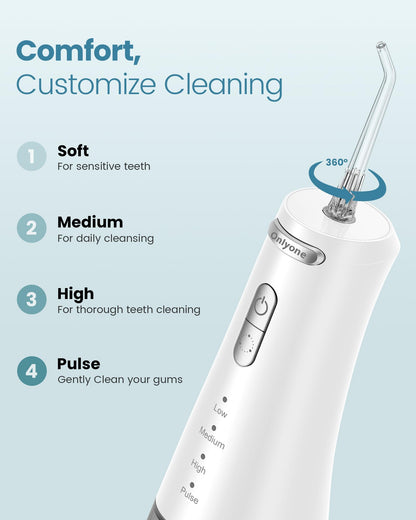 Onlyone Water Dental Flosser, 300ML Portable Oral Irrigator for Teeth, 4 Modes and 5 Jet Tips,Rechargeable Irrigation Cleaner,Electric Flossing Machine Power Flossers & Irrigator Accessories White