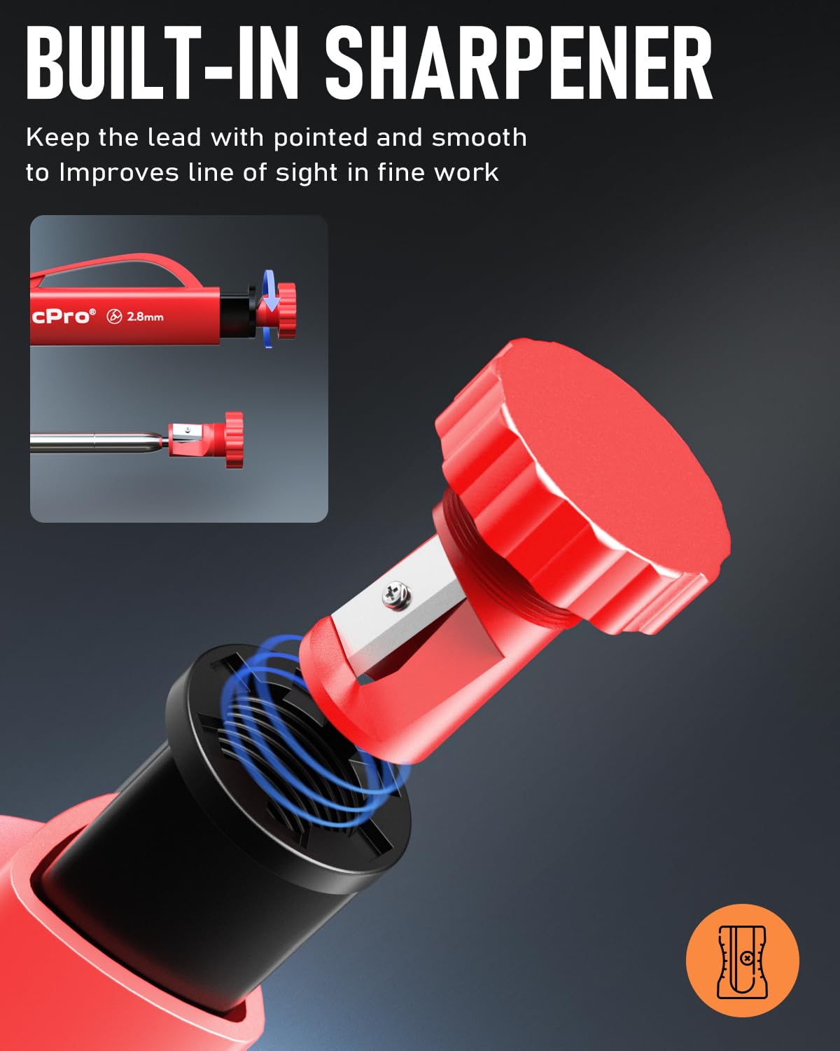 Nicpro 2 Pack Carpenter Pencil Set with Sharpener & Finger Grip, Mechanical Woodworking Pencils with 26 Refills (Red, Black, Yellow), Deep Hole Marker Heavy Duty Construction Pencils - With Case