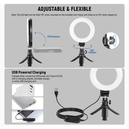 NEEWER Basic 5" Ring Light for Video Conference Lighting, Clip on Light Kit with Desk Tripod Stand for Monitor Laptop Computer Zoom Call Live Streaming Remote Working Learning Video Recording, BR60