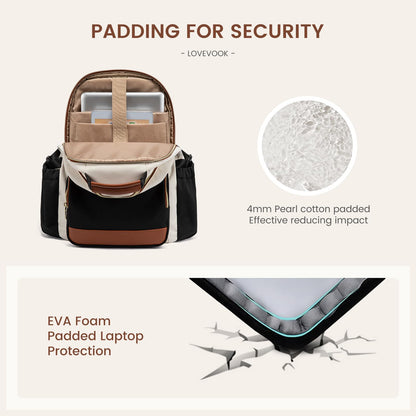 LOVEVOOK Laptop Backpack for Women with Pouch Pocket for Large Capacity Cup,15.6 Inch Laptop Computer Bag Travel Backpack Purse,Waterproof Work Business Backpack College Teacher Bags,Beige-Black-Brown