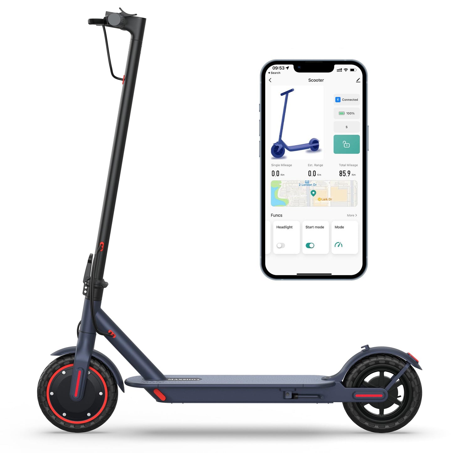 MAXSHOT Electric Scooter for Adults, 8.5"/10" Tires, 19/22Mph, 350W/500W Motor, 21-28 Miles Range, Folding E-Scooter with Dual Suspension,APP(V1/SPRO/MAX) (V1-Sportscooter-7.8Ah)