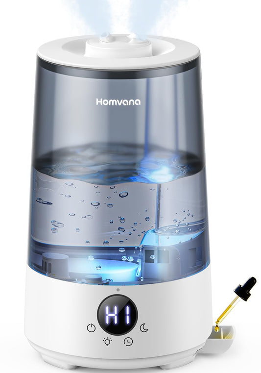Homvana Humidifiers for Bedroom Home, 3.6 L Cool Mist Top-Fill 34H Super Long Time, Quiet 23dB, Baby Humidifier, Oil Diffuser for Large Room, Plants, Nursery, Office BPA FREE, 7 Color Light Ultrasonic