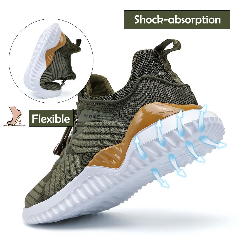 JMFCHI Boys Girls Kids' Sneakers Knitted Mesh Sports Shoes Breathable Lightweight Running Shoes for Kids Fashion Athletic Casual Shoes Olive Green